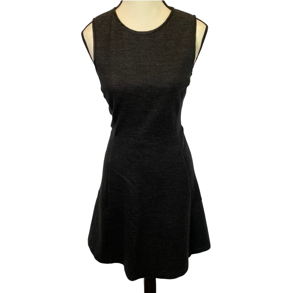 Theory Fit and Flare Mini‎ Dress Women 6 Charcoal Dark Academia Timeless Chic